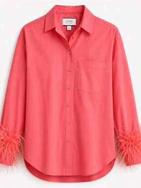 J. Crew Coral Pink Feather-Cuff Button-Up Shirt